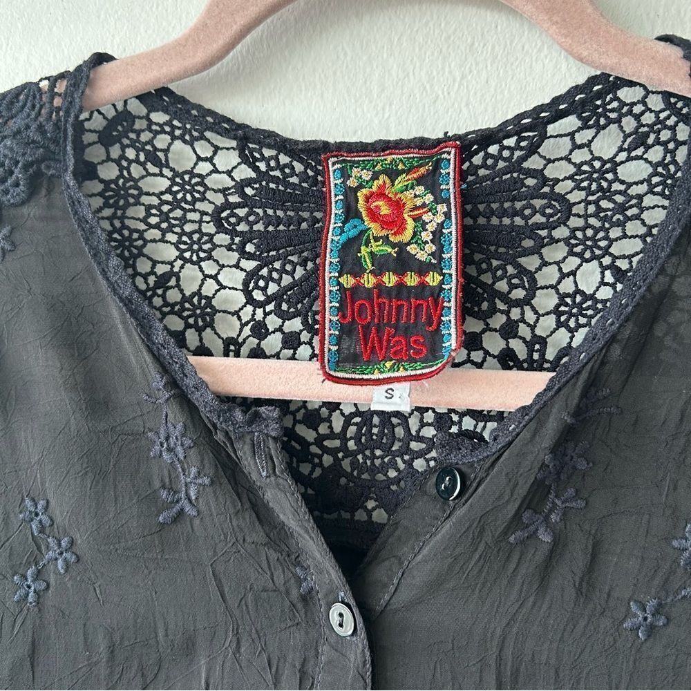 Johnny Was Top Embroidered Crochet Lace Tunic